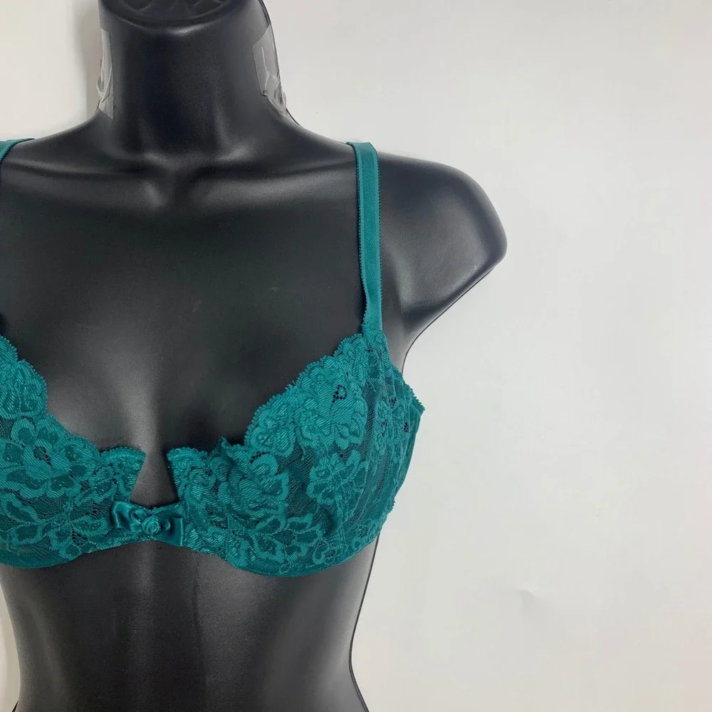 Oscar de la Renta Vintage Floral Lace Underwire Balconette Sheer Mesh Bra SZ 36B